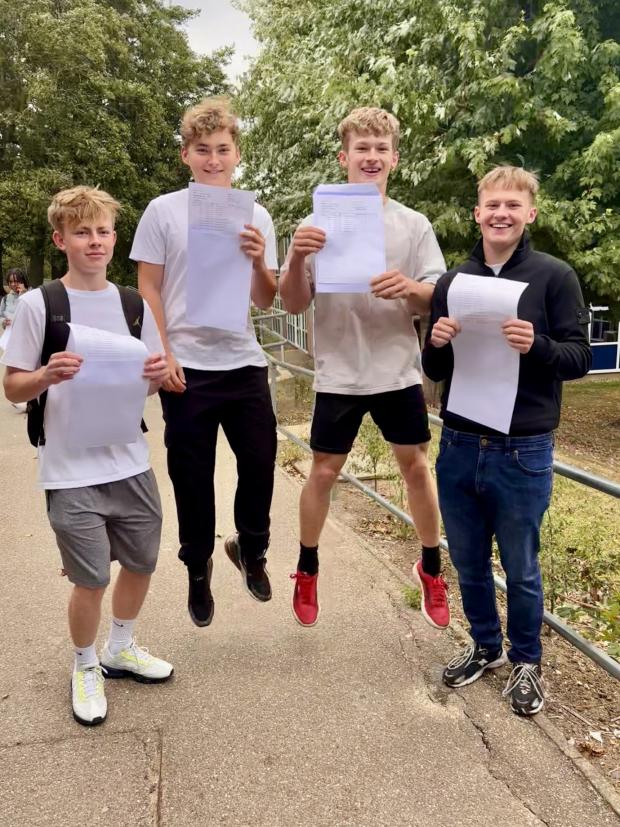 Lennie McGeown, Leo Hayter, Henri Goddard and Kai Chandler celebrate their results at The Deanes 